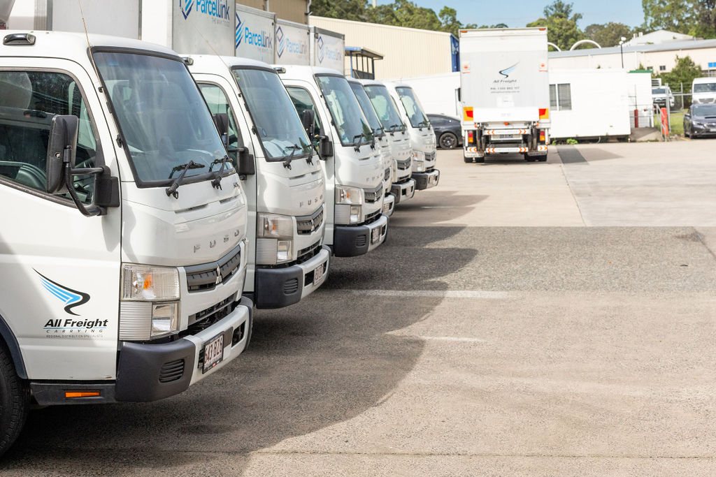 Delivery trucks lined up at the Yandina depot